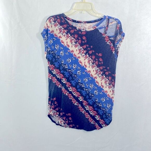 24/7 by‎ maurices women medium floral criss-cross blue Short Sleeve - Picture 7 of 14